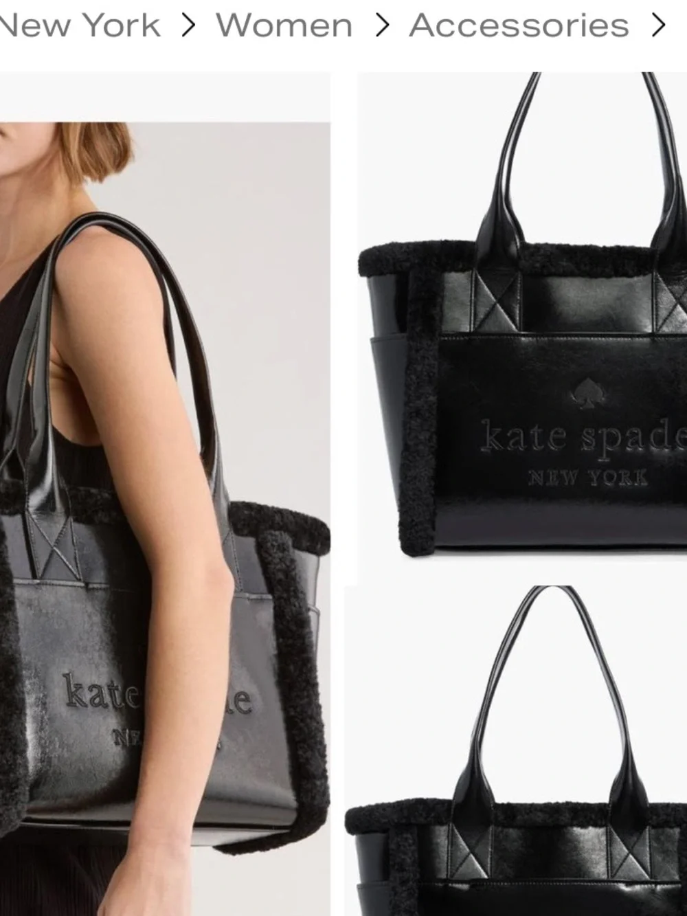 Kate Spade Jett Faux Sherling Tote Bag Black - Used 1 time